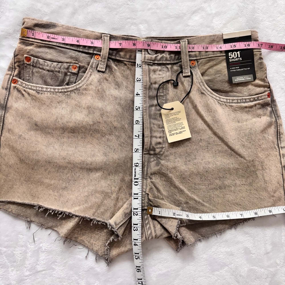 LEVI'S PREMIUM 501 High Rise Button-Fly Gray Denim Cut-Off Shorts--NWT--32 - Picture 13 of 13